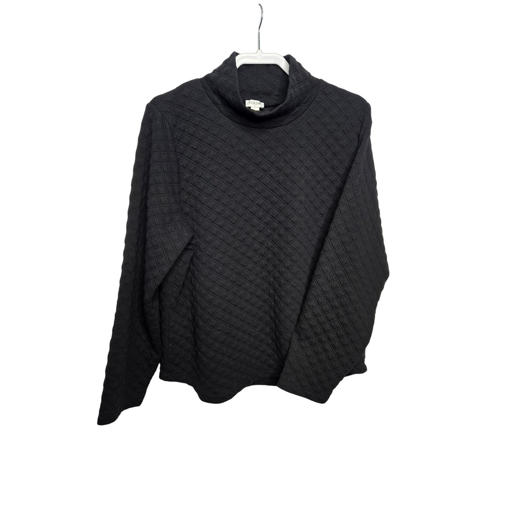 J.Crew Pullover Top Womens XL‎ Black Quilted Diamond Mock Neck Preppy Classic
